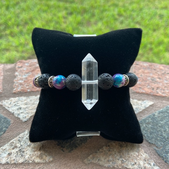 Double point crystal quartz purple jasper bracelet - Picture 10 of 11